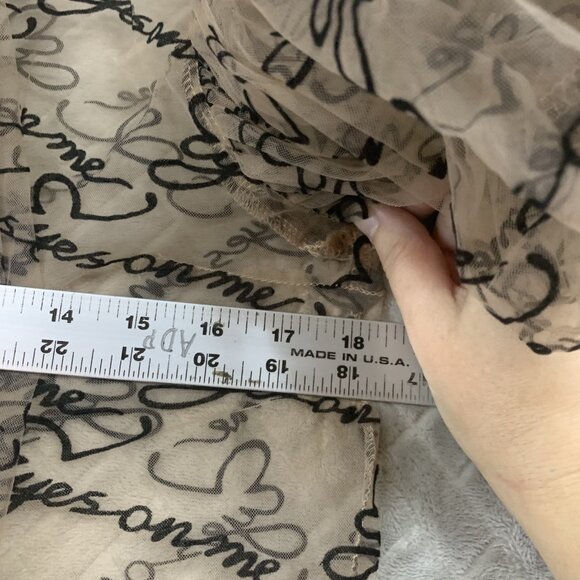 Fashion Nova Womens M Sheer Button Up Shirt Tan Brown Puff Sleeve Tie Neck - Picture 8 of 12